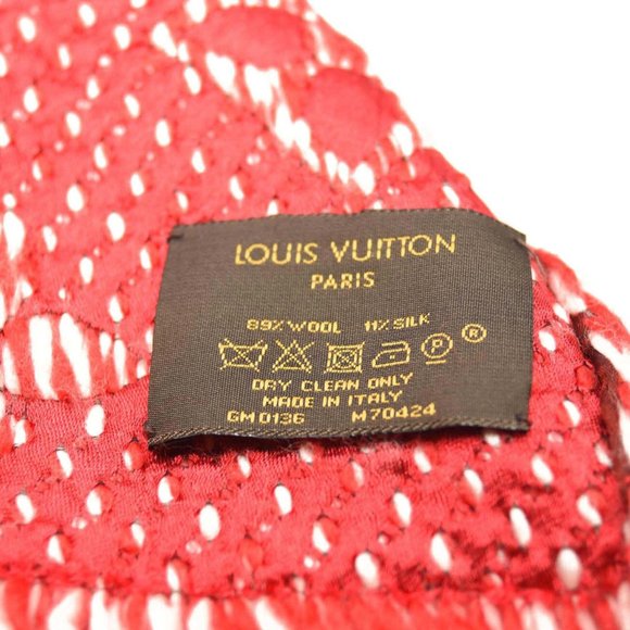 LOUIS VUITTON Wool Silk Logomania Mix Scarf Coquelicot - Picture 12 of 12